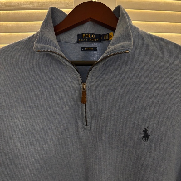 Men’s Ralph Lauren Estate Rib Quarter-Zip Mockneck Pullover L Soft Royal Heather - Picture 2 of 8